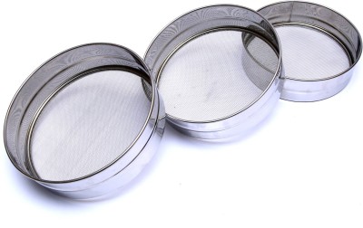 VIJAY EXPORT Stainless Steel Atta Chalni/Channi/Flour Sieve Set of 3 (Large,Medium,Small) Sieve (Steel Pack of 3) Sieve(Silver Pack of 3)