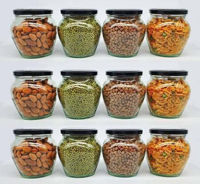 Coozico Glass Grocery Container  - 350 ml(Pack of 12, Black)