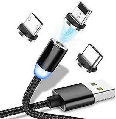 AS ENTERPRISE Magnetic Data Cable 1 m Micro USB Cable(Compatible with 3 in 1 Magnetic Charging Data Cable with 1m Cable, Black, One Cable)