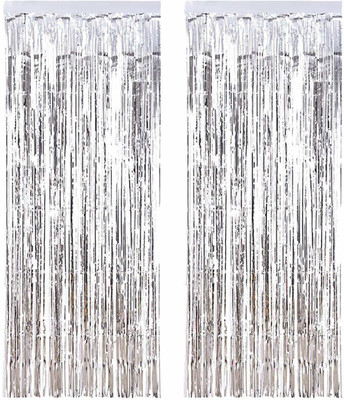 Urvi Creations Metallic Silver Foil Fringe Curtains