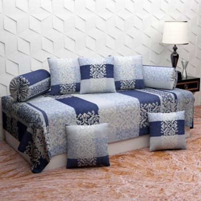 Divine Homes Polycotton Abstract Diwan Set(Blue)