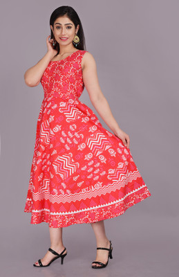 Shakshi Creations Women A-line Red, White Maxi/Full Length Dress