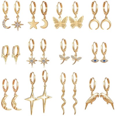 Jewels Galaxy Trendy Fashion Diva 12 Pairs Cubic Zirconia Brass Drops & Danglers