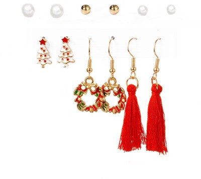 Jewels Galaxy Trendy Fashion Diva Christmas Collection 6 Pairs Pearl Copper Earring Set