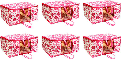 Ankit International AI_PF_Jumbo_006 Presents Pink Flower Non Woven Jumbo Bag For Storage Blanket Pack of 6 AI_PF_Jumbo_006(Pink)