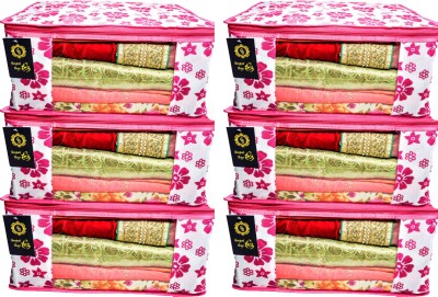 Ganpati Bags NEW SAREE COVER Ganpati Bag Flower Designer Non Woven Saree Cover Set Of 6 (pink) FL-003(Pink, White)