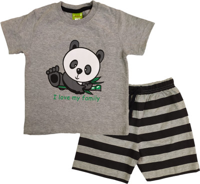 ShreyashCollection Baby Boys Casual T-shirt Shorts(Grey)