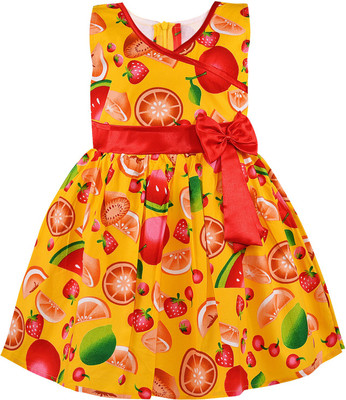 Wishkaro Baby Girls Midi/Knee Length Casual Dress(Yellow, Sleeveless)