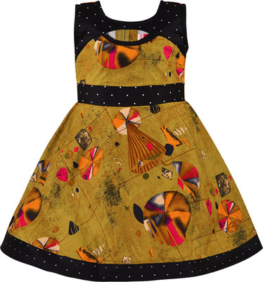 Wishkaro Girls Midi/Knee Length Casual Dress(Yellow, Sleeveless)