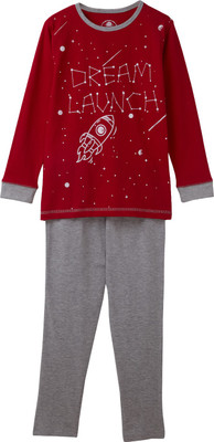 Cub McPaws Kids Nightwear Girls Printed, Solid Cotton Blend(Multicolor Pack of 1)