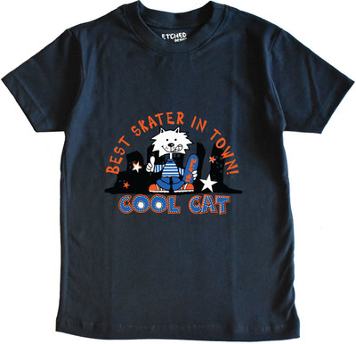 ETCHED DESIGN Boys Printed Cotton Blend Regular T Shirt(Dark Blue, Pack of 1)