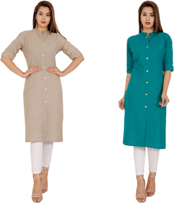 Rimeline Fashion Women Solid Straight Kurta(Grey, Green)