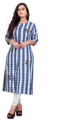 Era NX Women Printed Straight Kurta(Dark Blue, Light Blue)