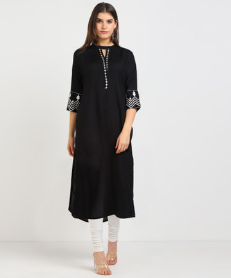 LIBAS Women Embroidered Straight Kurta (Black)