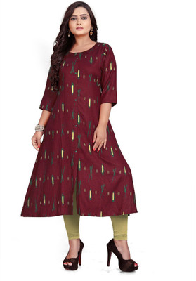 Era NX Women Printed A-line Kurta(Maroon)