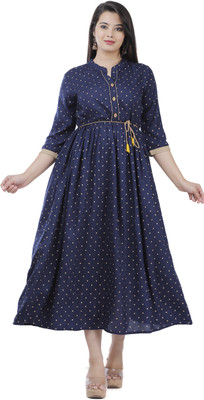 DMP EXPORT Women Printed Flared Kurta(Blue)