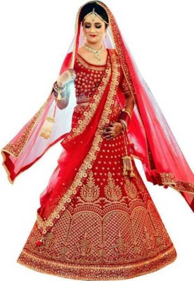 KV Fashion Embroidered Semi Stitched Lehenga Choli(Red)