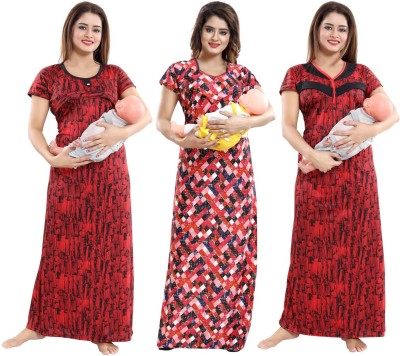 Fabme Women Maternity/Nursing Nighty(Red, Red, Red)