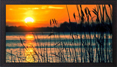 CRAFTSCORNER SUNSET VIEW ON LAKE SCENERY Digital Reprint 14 inch x 20 inch Painting(With Frame)