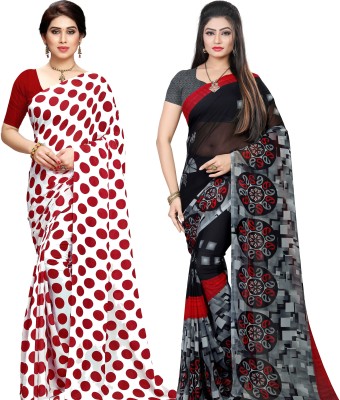 Anand Polka Print, Floral Print Daily Wear Georgette Saree(Pack of 2, Black, Grey)