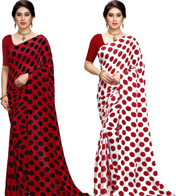 ANAND Polka Print Daily Wear Georgette Saree(Pack of 2, Red, White)