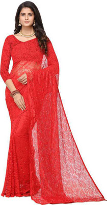 Dhami Self Design Bollywood Net Saree(Red)