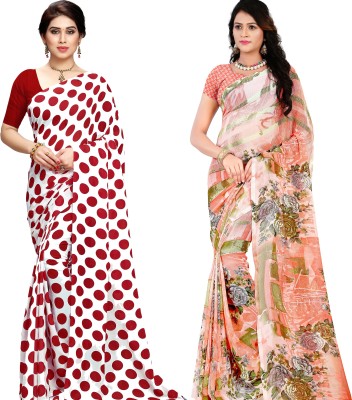 kashvi sarees Printed, Polka Print Daily Wear Georgette Saree(Pack of 2, Orange)