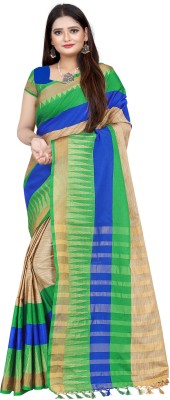 RAJASTHANI BANDEJ Striped Handloom Art Silk, Cotton Silk Saree(Beige)