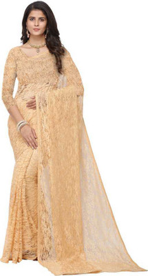 Dhami Self Design Bollywood Net Saree(Cream)