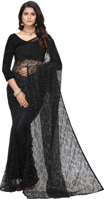Dhami Self Design Bollywood Net Saree(Black)