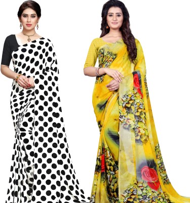 kashvi sarees Polka Print, Floral Print Daily Wear Georgette Saree(Pack of 2, Black, Yellow)