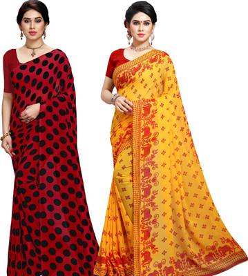kashvi sarees Printed, Polka Print Daily Wear Georgette Saree(Pack of 2, Red, Yellow)