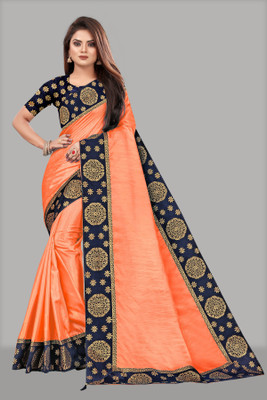 ONTIC LIFESTYLE Self Design Assam Silk Art Silk Saree(Orange)
