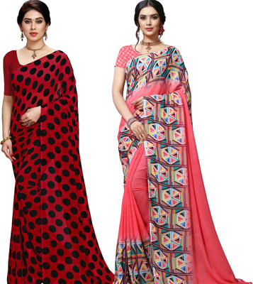 kashvi sarees Printed, Polka Print Daily Wear Georgette Saree(Pack of 2, Pink)