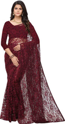 Dhami Self Design Bollywood Net Saree(Maroon)