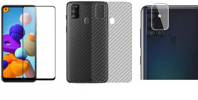 Backlund Screen Guard for SAMSUNG GALAXY A21S Tempered Glass,Carbon Fiber Back Sticker and Camera Glass(Pack of 2)