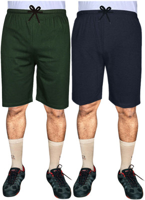 SASHWI Solid Men Green, Dark Blue Basic Shorts