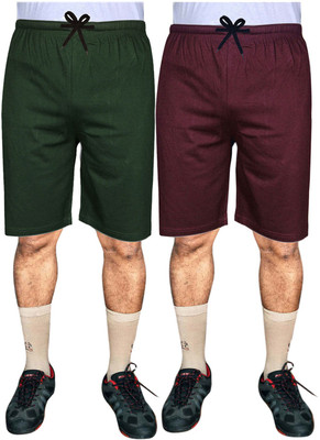 SASHWI Solid Men Green, Maroon Basic Shorts