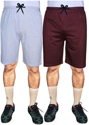 SASHWI Solid Men Grey, Maroon Basic Shorts