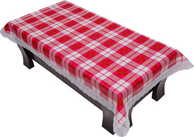 LITHARA Checkered 4 Seater Table Cover(Pink, White, Polyester)