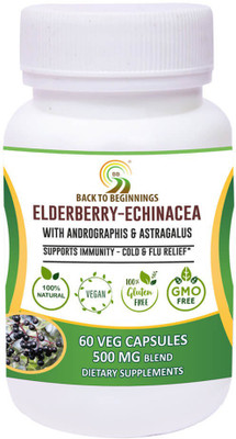 back to beginnings Elderberry – Echinacea Standardized Extract 500 Mg Blend – 60 Veg Capsules(60 No)