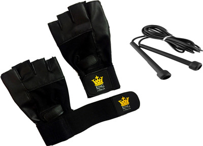 KING FITNESS GREAT COMBO FOR ALL 1 PAIR LEATHER GLOVE 1 POCKET SKIPPING ROPE Gym & Fitness Kit KING FITNESS GREAT COMBO FOR ALL 1 PAIR LEATHER GLOVE 1 POCKET SKIPPING ROPE Gym & Fitness Kit