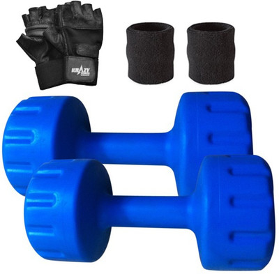 

Krazy Fitness 2 Pc PVC Coloured Dumbbells 4 kg Each With Gym Gloves And Sweat Bands Gym & Fitness Kit