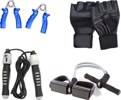 

Mor Sporting Combo Kit of Solid SU-205 Skipping Rope, Tummy Trimmer Tube, weight lifting Gloves and power grip Gym & Fitness Kit