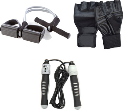 

Mor Sporting weight lifting gloves, Solid Skipping Rope, Dual Cord Tummy Trimmer Gym & Fitness Kit
