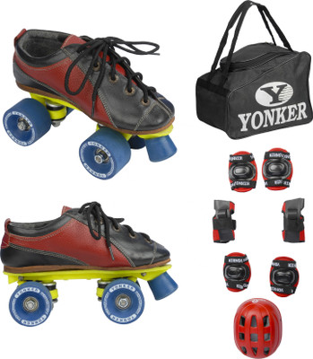 

Yonker Shoe Skates No.12 + 4in1 Protection (Helmet+Knee Guard+Elbow Gurard+Wrist Gurad+Bag) Skating Kit
