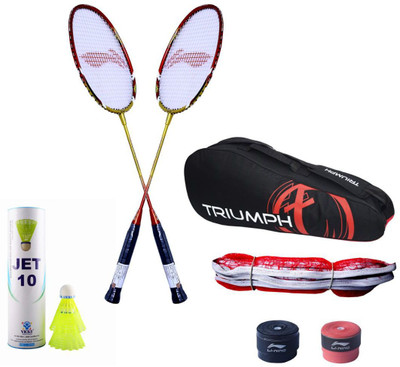 

Li-Ning 2 B/R XP-90 + 2 GP-20 Overgrip + 6 Pcs Jet10 Nylon Shuttle + SN-103B Badminton Net + Triumph 302 Assorted Badminton Bag Badminton Kit