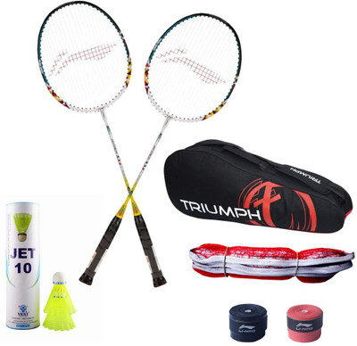 

Li-Ning 2 B/R Q6 + 2 GP-20 Overgrip + 6 Pcs Jet10 Nylon Shuttle + SN-103B Badminton Net + Triumph 302 Assorted Badminton Bag Badminton Kit