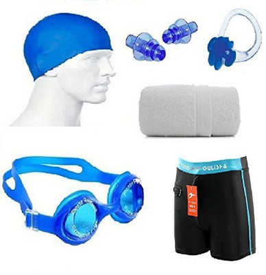 

Kyachaiyea (Silicon Cap, Silicon Ear Plug, Swimming Nose Clip, Swimming Goggles With 100% Pure Cotton Towel Normal Size , Authentic Men Adult Swim Trunks Boxer Nylon) Swimming Kit