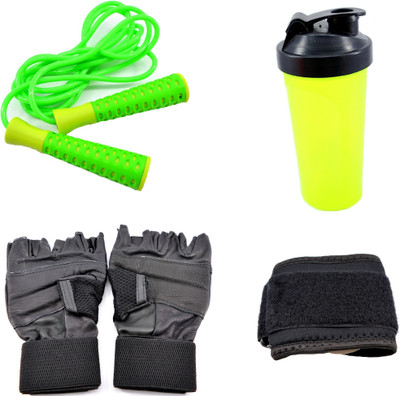 

Sports 101 Jump Rope, Glove, Wrist Wrap and Shaker Bottle Gym & Fitness Kit